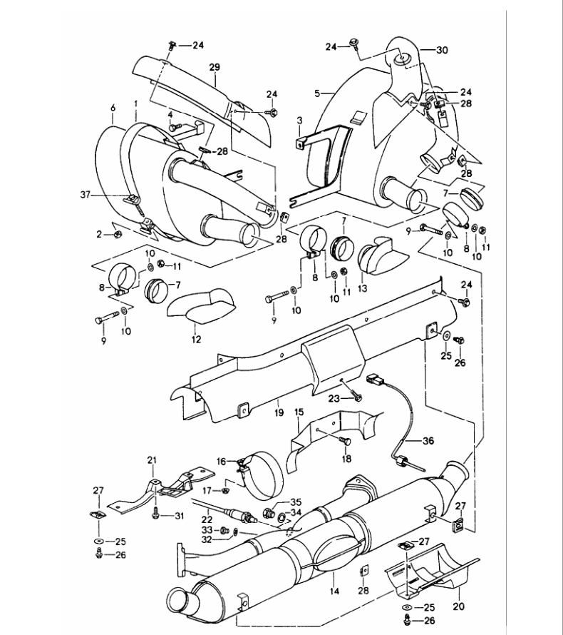 Porsche factory catalogue illustration, group 202-00, showing the manifolds assembly