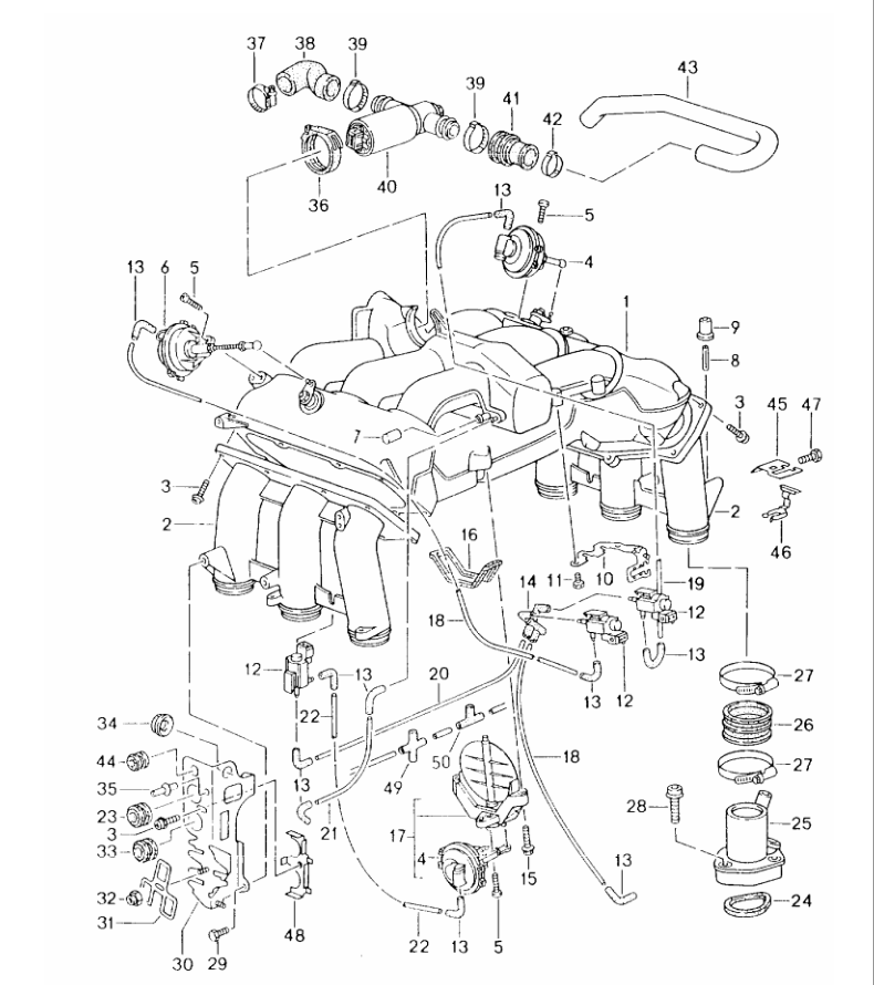 Porsche factory catalogue illustration, group 107-12, showing the intake assembly