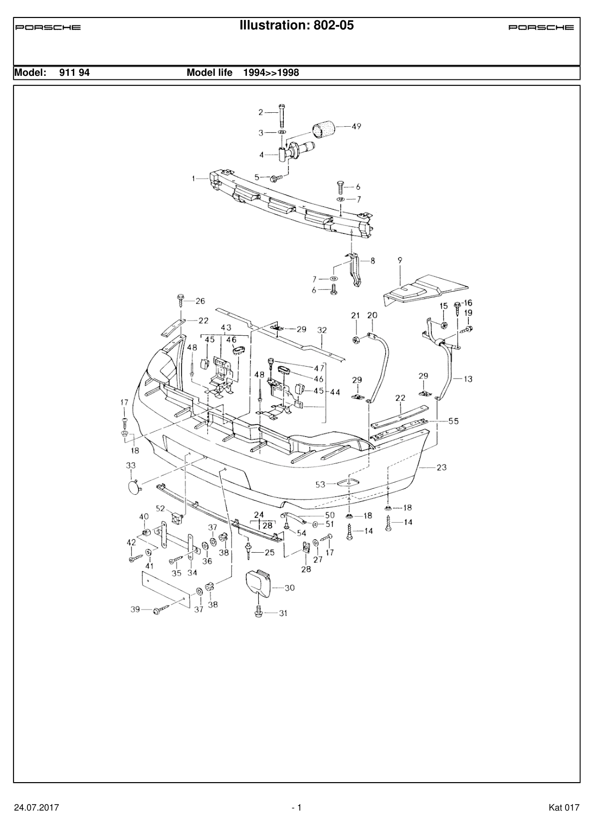 Porsche parts catalogue illustration 802-05, showing Support, left at position 9