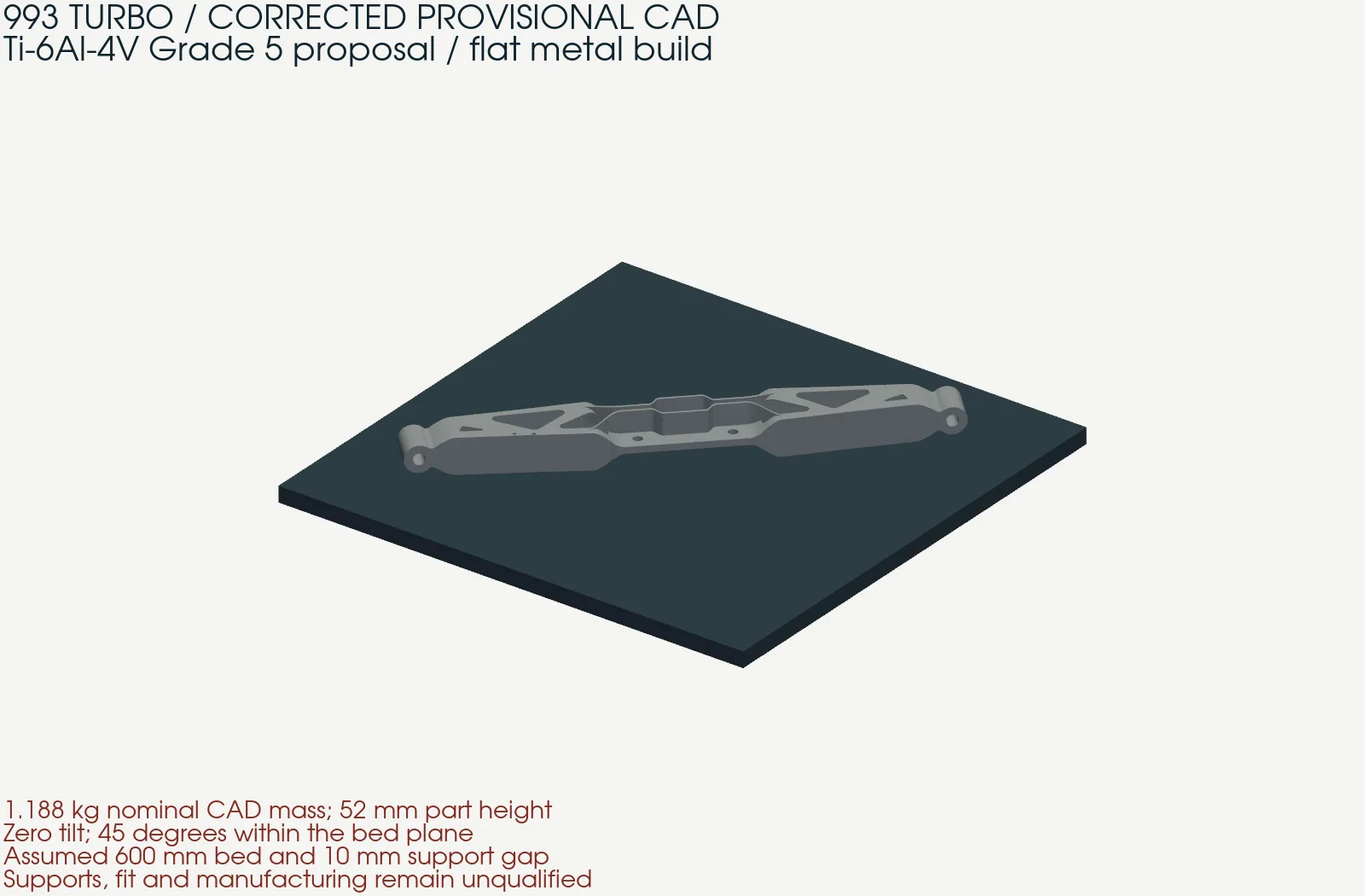 Selected corrected V6f carrier lying flat above the assumed metal build plate.