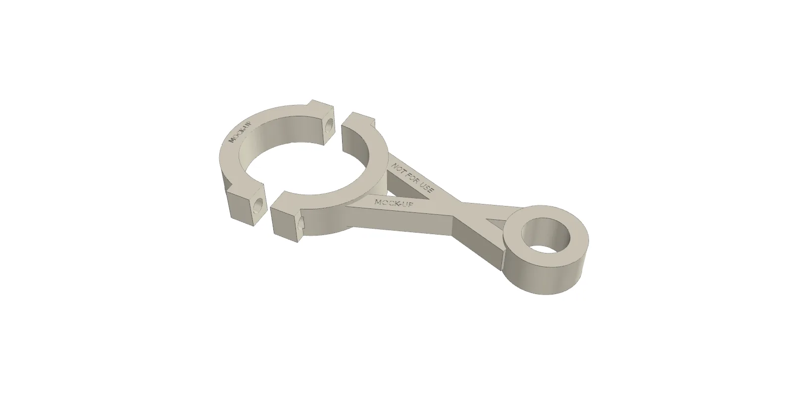 Connecting rod mock-up and its separate cap, with MOCK-UP and NOT FOR USE engraved on the struts and the cap.