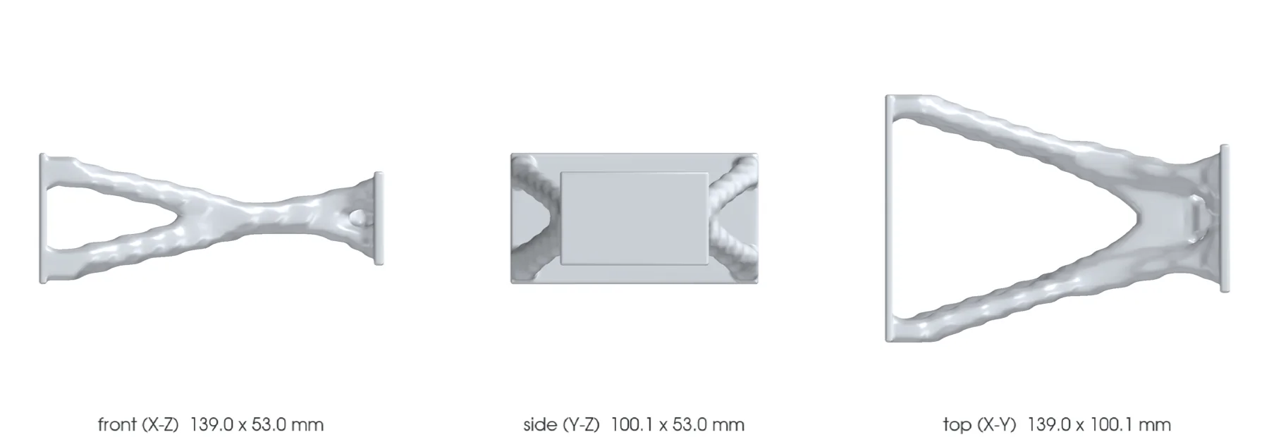 Concept CAD orthographic views for 993-body-front-impact-support-alsi10mg-f0-0001.