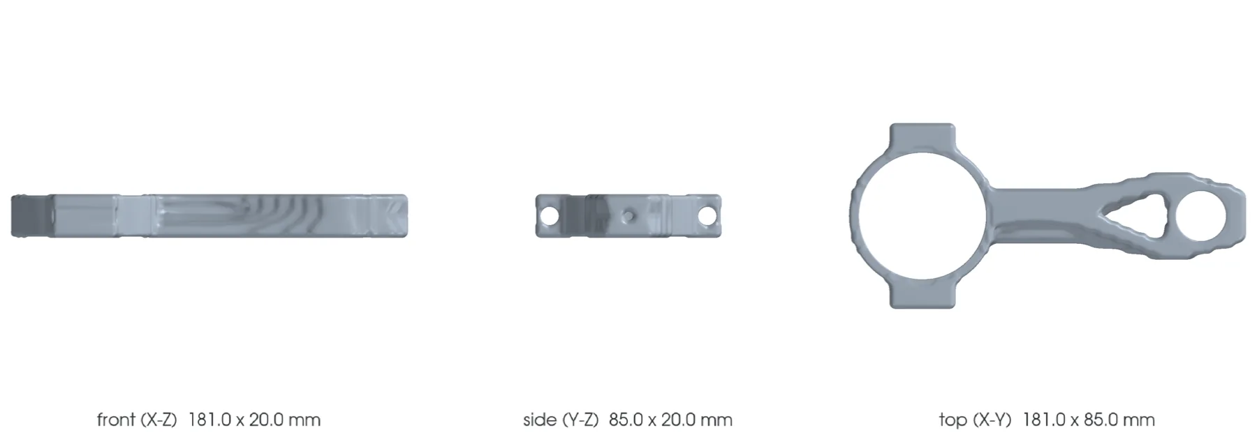 Concept CAD orthographic views for 993-eng-connecting-rod-ti64-f0-0001.