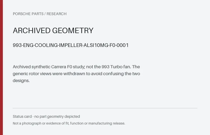 Catalogue status card for 993-eng-cooling-impeller-alsi10mg-f0-0001: no part geometry depicted.