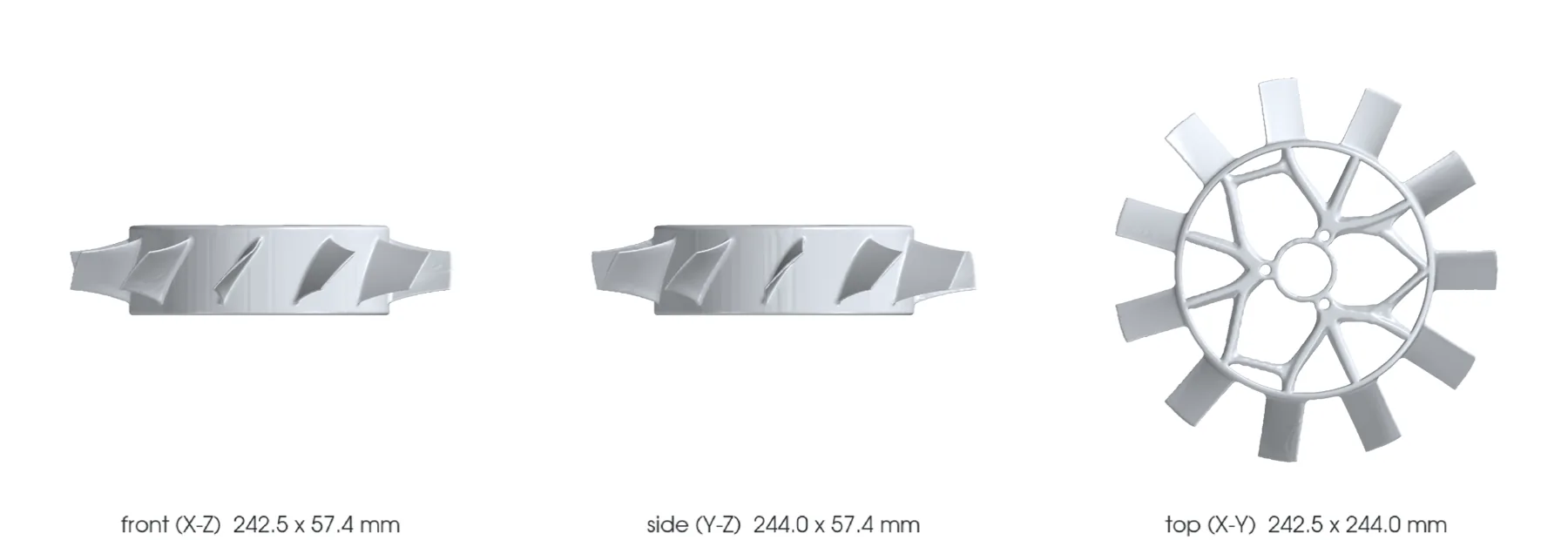 Concept CAD orthographic views for 993-eng-cooling-impeller-we43-f1-0001.