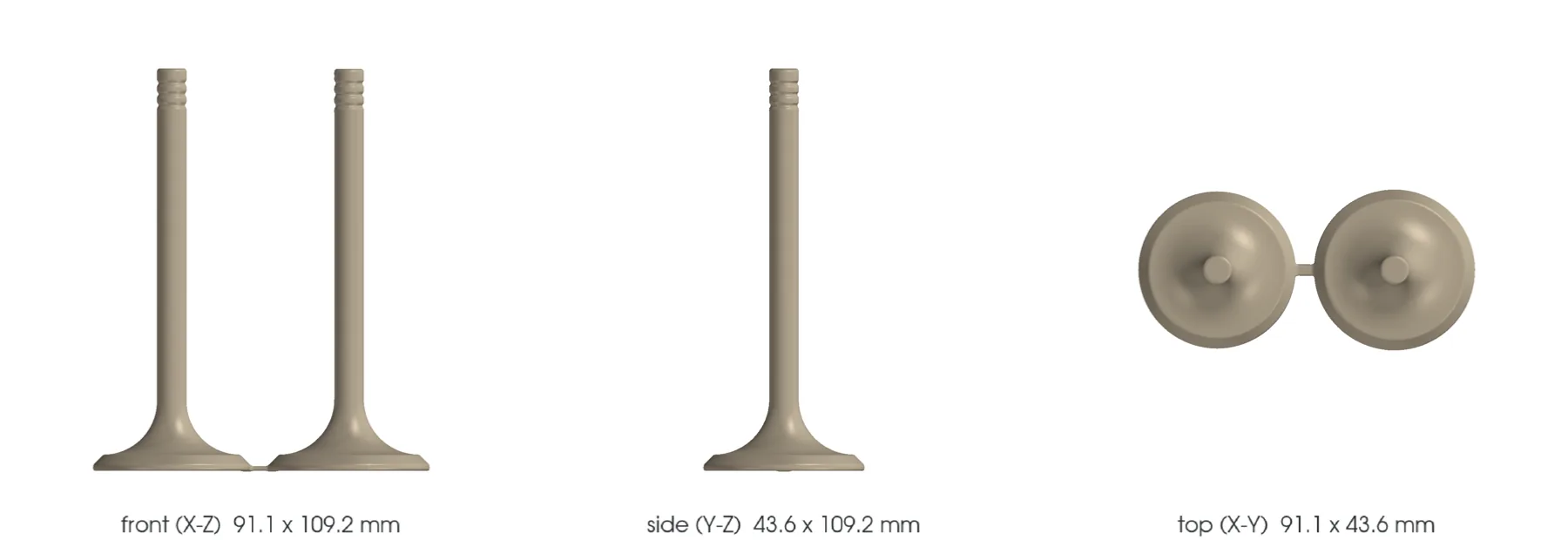 Concept CAD orthographic views for 993-eng-exhaust-valve-f1-0001.