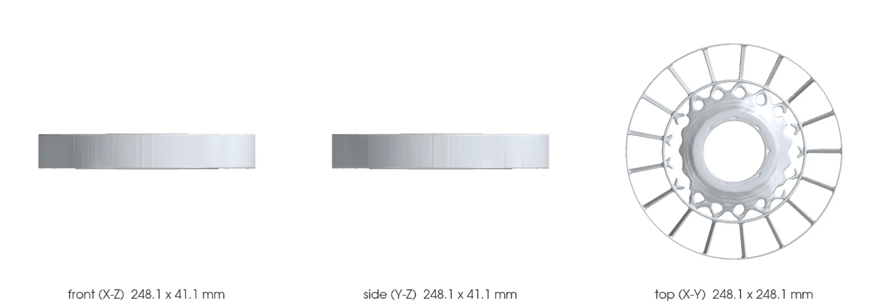 Concept CAD orthographic views for 993-eng-fan-stator-alsi10mg-f1-0001.