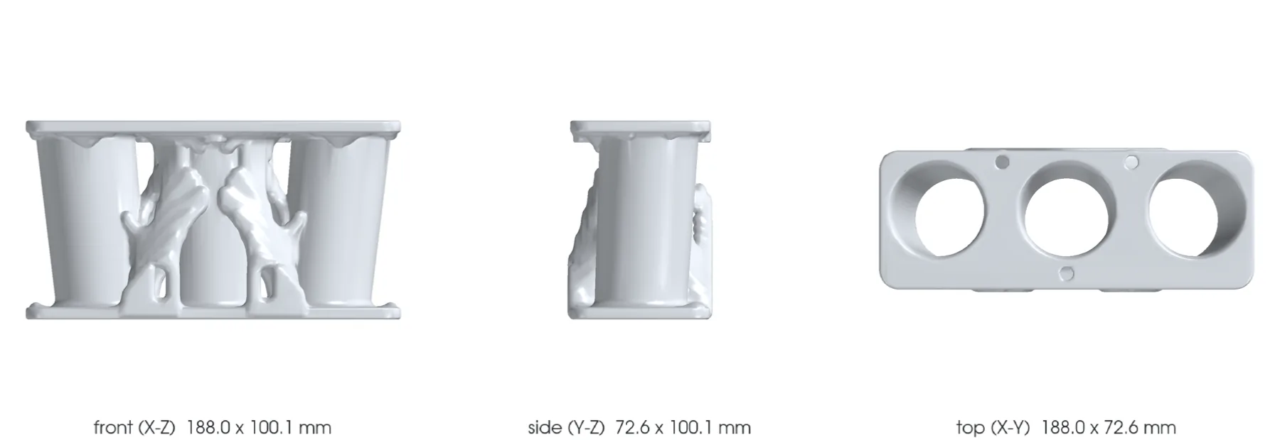 Concept CAD orthographic views for 993-eng-three-runner-intake-alsi10mg-f0-0001.