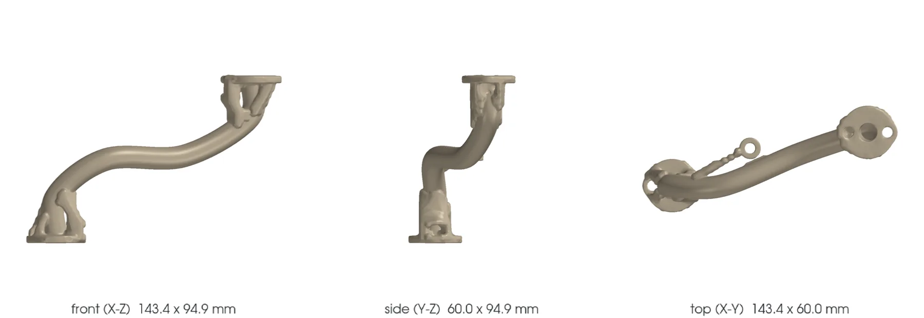 Concept CAD orthographic views for 993-eng-turbo-oil-return-line-in625-f0-0001.