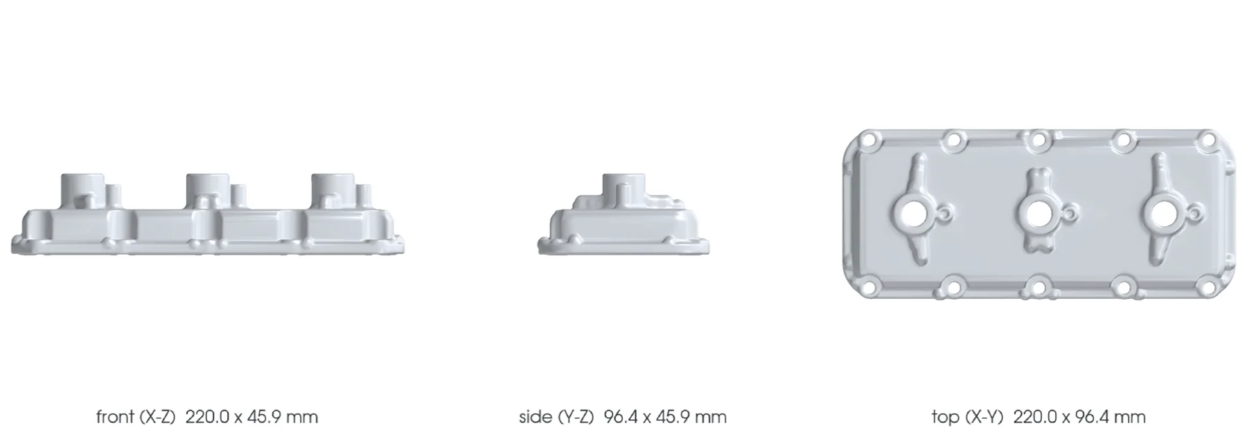 Concept CAD orthographic views for 993-eng-upper-valve-cover-alsi10mg-f0-0001.