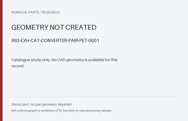 Catalogue status card for 993-exh-cat-converter-pair-pet-0001: no part geometry depicted.