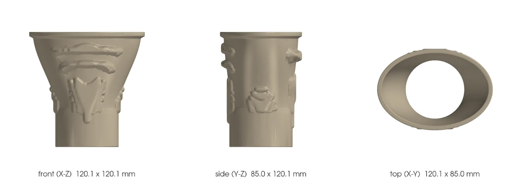 Concept CAD orthographic views for 993-exh-oval-tip-in625-f0-0001.
