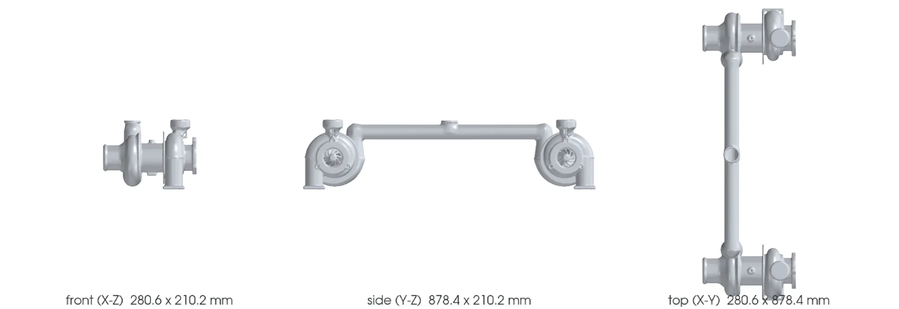 Concept CAD orthographic views for 993-turbocharger-k16-pair-0001.